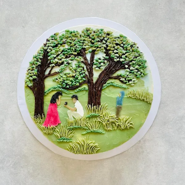 A painted family gathered under a tree